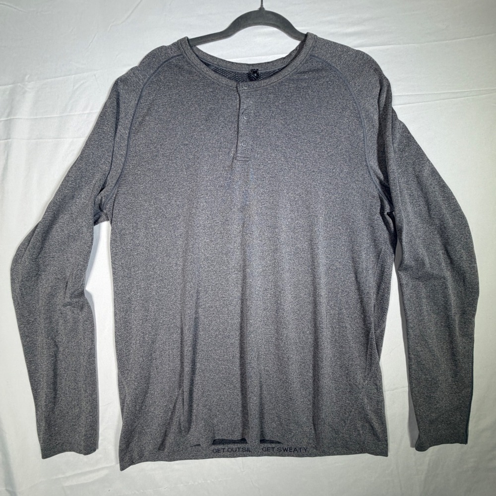Lululemon Men's Long Sleeve Henley Athletic Shirt Heathered Gray Size XL
